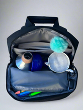 Load image into Gallery viewer, open backpack with trumpet mutes, music, accessories